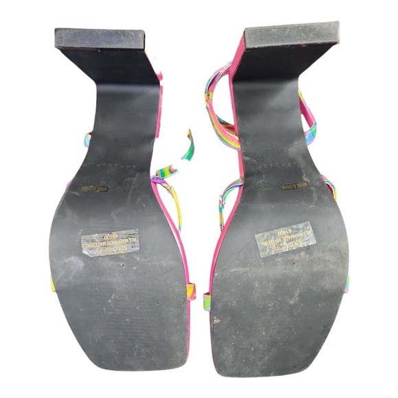 Bamboo Heels Swirl Print Open Toe Block Ankle Strap Sz 7.5 Party Shoes Used - Picture 8 of 13